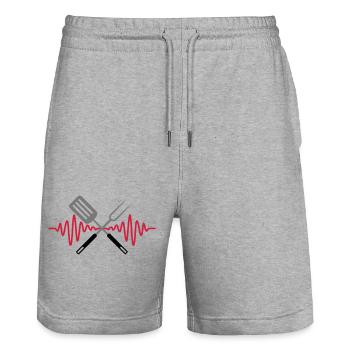 Puls Grillgabel Barbecue Frequenz - Stanley/Stella Unisex Bio Joggingshorts Trainer  - Grau meliert - Vorne - Nik (191cm) & Marisol (170cm)