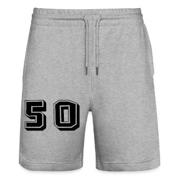 50 ANS. 50e ANNIVERSAIRE. ANNIVERSAIRE 50 ANS. 50 - Short de jogging bio TRAINER Stanley/Stella unisexe - gris chiné - Devant - Nik (191cm) & Marisol (170cm)