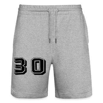 30 ANS. 30e ANNIVERSAIRE. ANNIVERSAIRE 30 ANS. 30 - Short de jogging bio TRAINER Stanley/Stella unisexe - gris chiné - Devant - Nik (191cm) & Marisol (170cm)