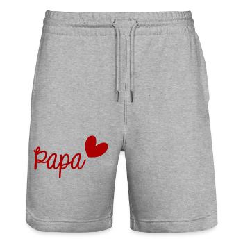 PAPA. FÊTE DES PÈRES. BONNE FÊTE PAPA. BONNE FÊTE - Short de jogging bio TRAINER Stanley/Stella unisexe - gris chiné - Devant - Nik (191cm) & Marisol (170cm)