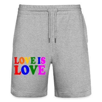 Love is love - Stanley/Stella Trainer Unisex Organic Jogging Shorts - heather grey - Front - Nik (191cm) & Marisol (170cm)