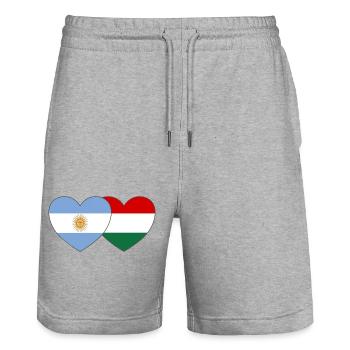 Argentina Hungary Flag Heart - Stanley/Stella Trainer Unisex Organic Jogging Shorts - heather grey - Front - Nik (191cm) & Marisol (170cm)