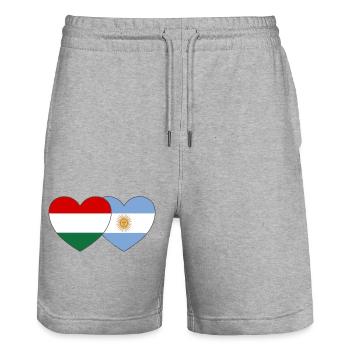 Hungary Argentina Flag Heart - Stanley/Stella Trainer Unisex Organic Jogging Shorts - heather grey - Front - Nik (191cm) & Marisol (170cm)