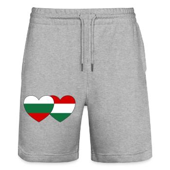 Bulgarien Ungarn Flagge Herz - Stanley/Stella Unisex Bio Joggingshorts Trainer  - Grau meliert - Vorne - Nik (191cm) & Marisol (170cm)