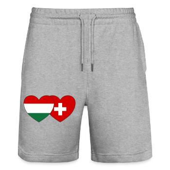 Hongrie Suisse Drapeau Cœur - Short de jogging bio TRAINER Stanley/Stella unisexe - gris chiné - Devant - Nik (191cm) & Marisol (170cm)