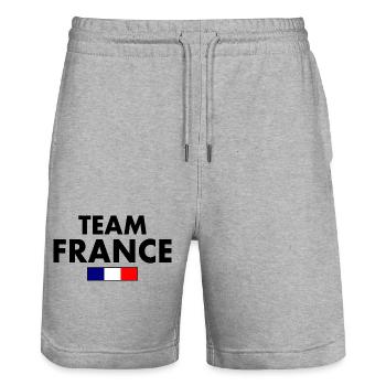 France - Short de jogging bio TRAINER Stanley/Stella unisexe - gris chiné - Devant - Nik (191cm) & Marisol (170cm)