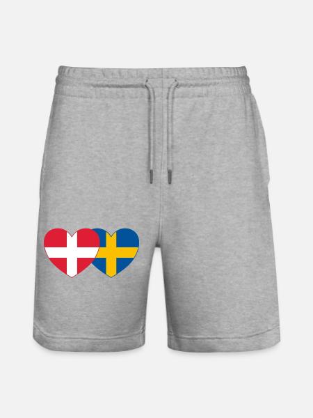 Denmark Sweden Flag Heart - Stanley/Stella Trainer Unisex Organic Jogging Shorts - heather grey