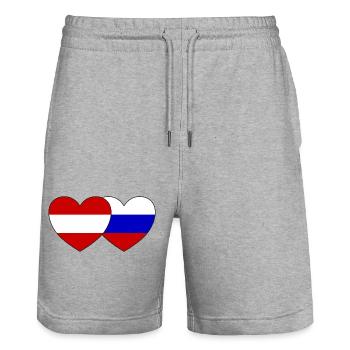 Austria Russia Flag Heart - Stanley/Stella Trainer Unisex Organic Jogging Shorts - heather grey - Front - Nik (191cm) & Marisol (170cm)