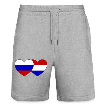 Russie Drapeau Hollande Coeur - Short de jogging bio TRAINER Stanley/Stella unisexe - gris chiné - Devant - Nik (191cm) & Marisol (170cm)