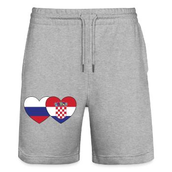 Russia Croatia Flag Heart - Stanley/Stella Trainer Unisex Organic Jogging Shorts - heather grey - Front - Nik (191cm) & Marisol (170cm)