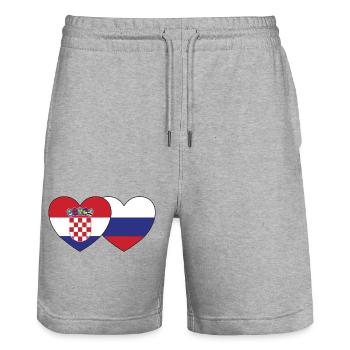 Croatie Russie Flag Coeur - Short de jogging bio TRAINER Stanley/Stella unisexe - gris chiné - Devant - Nik (191cm) & Marisol (170cm)