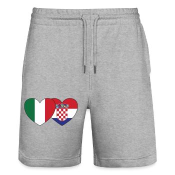Italy Croatia Flag Heart - Stanley/Stella Trainer Unisex Organic Jogging Shorts - heather grey - Front - Nik (191cm) & Marisol (170cm)