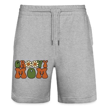 Retro Groovy Mom Passende Familien-Babyparty - Stanley/Stella Unisex Bio Joggingshorts Trainer  - Grau meliert - Vorne - Nik (191cm) & Marisol (170cm)