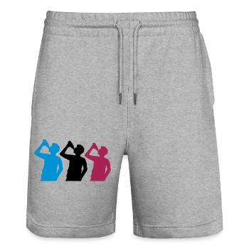 3 Freunde Bier trinken - Stanley/Stella Unisex Bio Joggingshorts Trainer  - Grau meliert - Vorne - Nik (191cm) & Marisol (170cm)