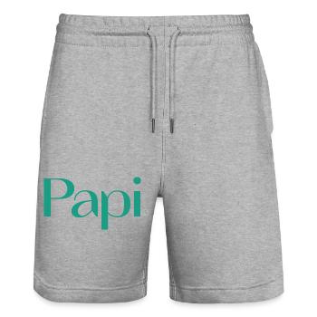 GRANDPA. FATHER's DAY. HAPPY BIRTHDAY GRANDPA. I LOVE YOU. - Stanley/Stella Trainer Unisex Organic Jogging Shorts - heather grey - Front - Nik (191cm) & Marisol (170cm)