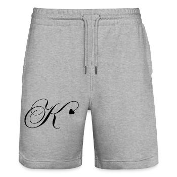 Letter k heart calligraphy - Stanley/Stella Trainer Unisex Organic Jogging Shorts - heather grey - Front - Nik (191cm) & Marisol (170cm)