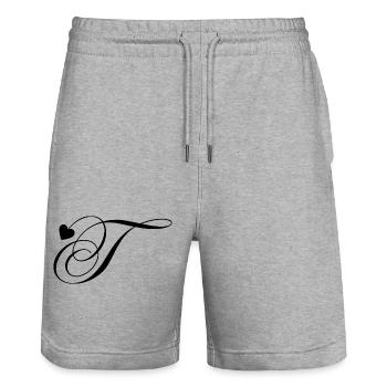 Lettre t calligraphie cœur - Short de jogging bio TRAINER Stanley/Stella unisexe - gris chiné - Devant - Nik (191cm) & Marisol (170cm)