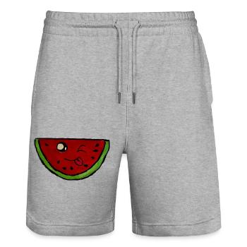 Live Watermelon - Stanley/Stella Trainer Unisex Organic Jogging Shorts - heather grey - Front - Nik (191cm) & Marisol (170cm)