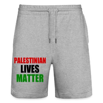 Palestinian lives matter - Short de jogging bio TRAINER Stanley/Stella unisexe - gris chiné - Devant - Nik (191cm) & Marisol (170cm)