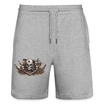 Halloween Pirate drapeau tête de mort Buccaneer Design - Short de jogging bio TRAINER Stanley/Stella unisexe - gris chiné - Devant - Nik (191cm) & Marisol (170cm)