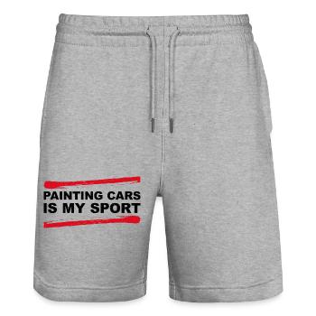 Peindre des voitures est mon sport - cadeau de laque automobile - Short de jogging bio TRAINER Stanley/Stella unisexe - gris chiné - Devant - Nik (191cm) & Marisol (170cm)