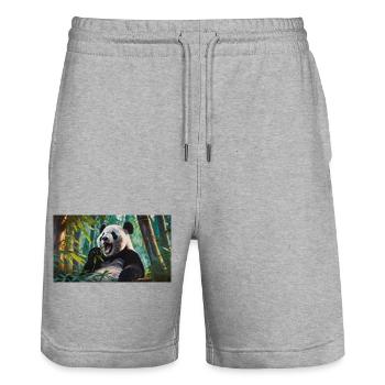 Des animaux mignons qui se détendent - une forêt de bambous mangeant des pandas - Short de jogging bio TRAINER Stanley/Stella unisexe - gris chiné - Devant - Nik (191cm) & Marisol (170cm)