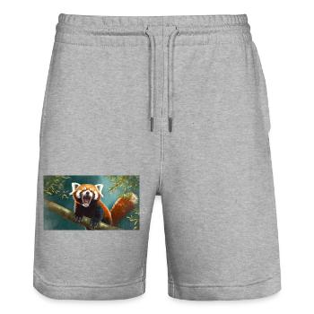 Cute animals chilling – red panda - Stanley/Stella Trainer Unisex Organic Jogging Shorts - heather grey - Front - Nik (191cm) & Marisol (170cm)