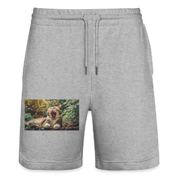 Cute animals chilling – cat - Stanley/Stella Trainer Unisex Organic Jogging Shorts - heather grey - Front - Nik (191cm) & Marisol (170cm)