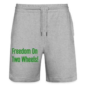 Freedom on Two Wheels - Cyclist Design - Stanley/Stella Trainer Unisex Organic Jogging Shorts - heather grey - Front - Nik (191cm) & Marisol (170cm)