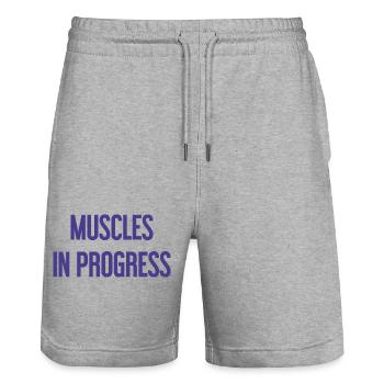 Muscles in Progress - Stanley/Stella Trainer Unisex Organic Jogging Shorts - heather grey - Front - Nik (191cm) & Marisol (170cm)