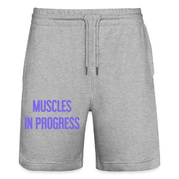 Muscles in Progress - Stanley/Stella Trainer Unisex Organic Jogging Shorts - heather grey - Front - Nik (191cm) & Marisol (170cm)