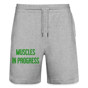 Muscles in Progress - Stanley/Stella Trainer Unisex Organic Jogging Shorts - heather grey - Front - Nik (191cm) & Marisol (170cm)
