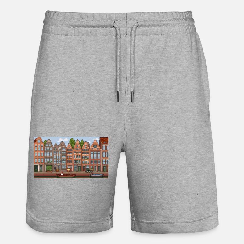 Stadtzentrum Amsterdam - Pixel Art - Stanley/Stella Unisex Bio Joggingshorts Trainer  - Grau meliert