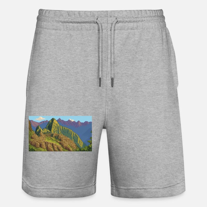 Machu Picchu, Pérou - Pixel Art - Short de jogging bio TRAINER Stanley/Stella unisexe - gris chiné