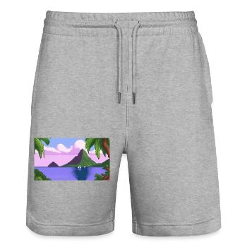 Piton ,St lucia - Pixel Art - Stanley/Stella Trainer Unisex Organic Jogging Shorts - heather grey - Front - Nik (191cm) & Marisol (170cm)