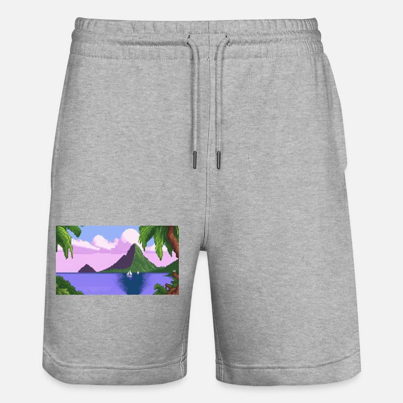 Piton ,St. Lucia - Pixel Art - Stanley/Stella Unisex Bio Joggingshorts Trainer  - Grau meliert