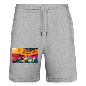 Planètes de bonbons - Short de jogging bio TRAINER Stanley/Stella unisexe - gris chiné - Devant - Nik (191cm) & Marisol (170cm)