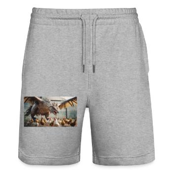 Ein realistischer böser Drache, der wie ein Wolf Hühner jagt - Stanley/Stella Unisex Bio Joggingshorts Trainer  - Grau meliert - Vorne - Nik (191cm) & Marisol (170cm)