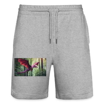 A realistic majestical green dragon is hunting - Stanley/Stella Trainer Unisex Organic Jogging Shorts - heather grey - Front - Nik (191cm) & Marisol (170cm)
