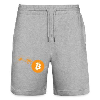 Main de création de crypto-monnaies 3 Bitcoin - Short de jogging bio TRAINER Stanley/Stella unisexe - gris chiné - Devant - Nik (191cm) & Marisol (170cm)