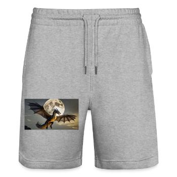Ein realistischer majestätischer dunkler Drache-Vollmond - Stanley/Stella Unisex Bio Joggingshorts Trainer  - Grau meliert - Vorne - Nik (191cm) & Marisol (170cm)