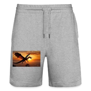 Ein realistischer, majestätischer dunkler Drachenuntergang - Stanley/Stella Unisex Bio Joggingshorts Trainer  - Grau meliert - Vorne - Nik (191cm) & Marisol (170cm)