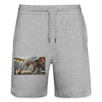 Eine realistische böse schwarz-goldene Drachenjagd - Stanley/Stella Unisex Bio Joggingshorts Trainer  - Grau meliert - Vorne - Nik (191cm) & Marisol (170cm)