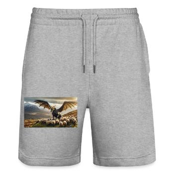 Eine realistische böse schwarz-goldene Drachenjagd - Stanley/Stella Unisex Bio Joggingshorts Trainer  - Grau meliert - Vorne - Nik (191cm) & Marisol (170cm)