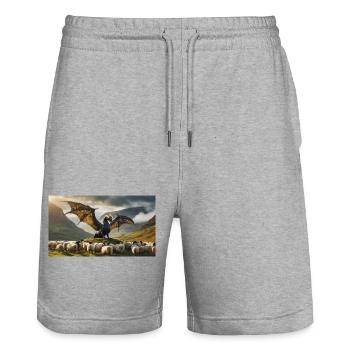 A realistic bad black and golden dragon hunting - Stanley/Stella Trainer Unisex Organic Jogging Shorts - heather grey - Front - Nik (191cm) & Marisol (170cm)