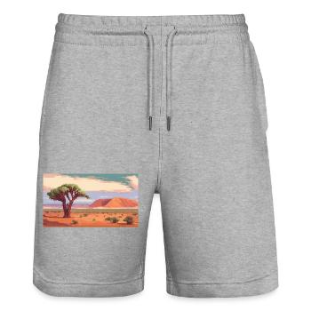 Sossusvlei, Namibie - Pixel Art - Short de jogging bio TRAINER Stanley/Stella unisexe - gris chiné - Devant - Nik (191cm) & Marisol (170cm)