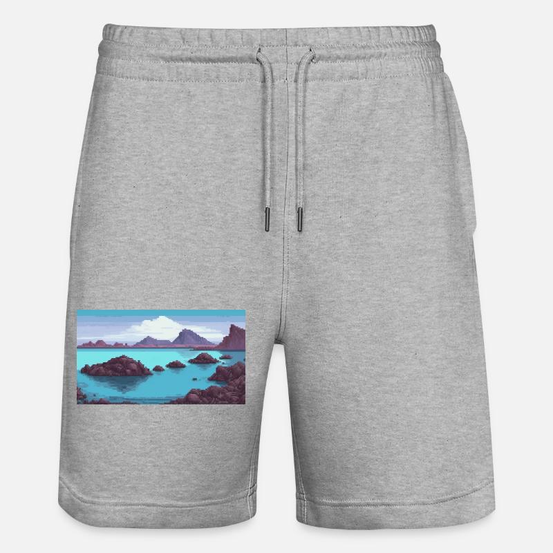 Blue Lagoon, Islande - Pixel Art - Short de jogging bio TRAINER Stanley/Stella unisexe - gris chiné