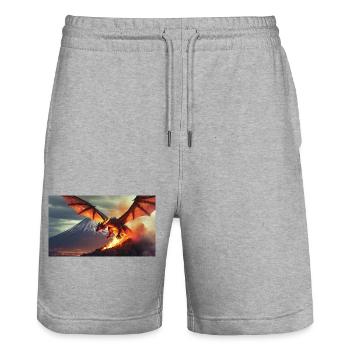 Ein realistischer, majestätischer dunkler Drachenvulkan - Stanley/Stella Unisex Bio Joggingshorts Trainer  - Grau meliert - Vorne - Nik (191cm) & Marisol (170cm)