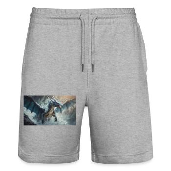 Ein realistischer böser dunkler Drache klettert auf einen Berg - Stanley/Stella Unisex Bio Joggingshorts Trainer  - Grau meliert - Vorne - Nik (191cm) & Marisol (170cm)