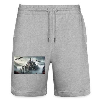 creepy mythical places – Castle of Dracula - Stanley/Stella Trainer Unisex Organic Jogging Shorts - heather grey - Front - Nik (191cm) & Marisol (170cm)